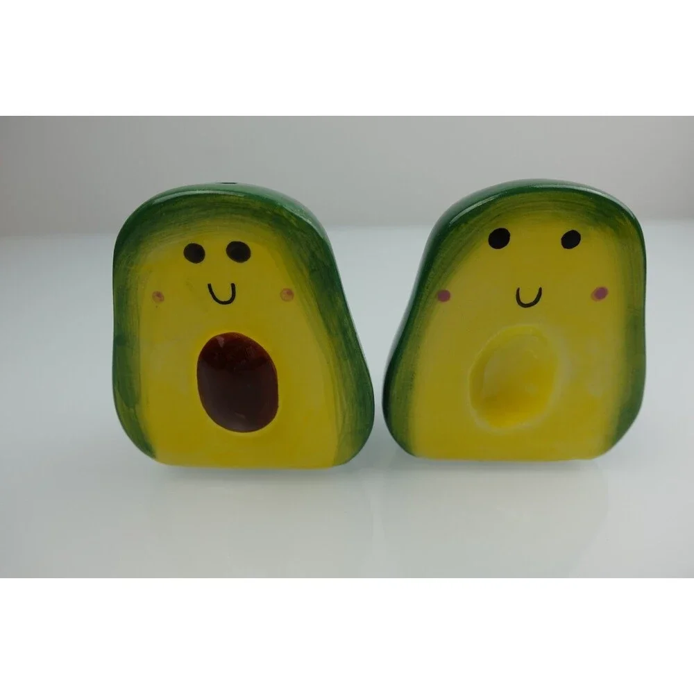 New Avocado Salt & Pepper Shaker Set NIB Novelty Fruit Male Female